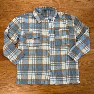 Shein Top Women’s Large (US 8/10) Multicolor Plaid Shacket Shirt Casual New
